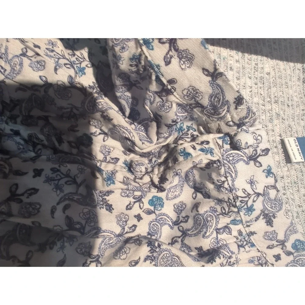 Old Navy Blue Floral Paisley Peasant Blouse L Boho Cottagecore Square Neck Blue